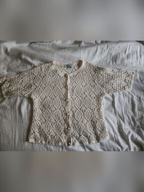 Jennifer Moore Ivory Crochet Knit Cardigan